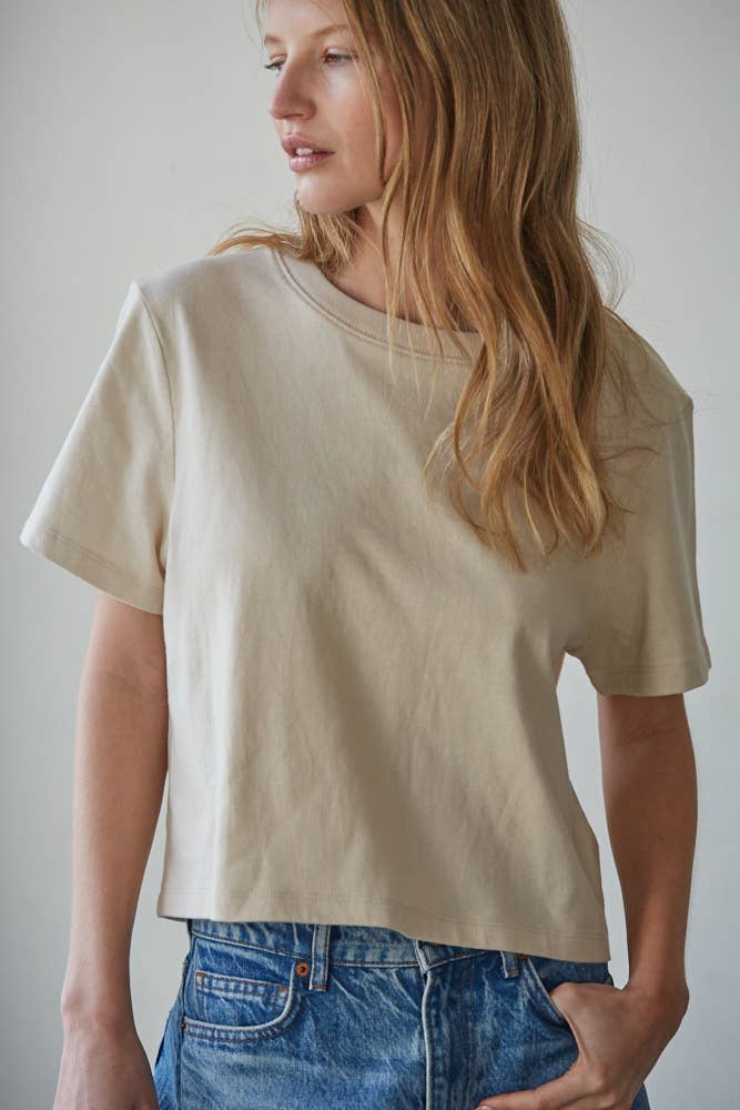 L8686 | Knit Cotton Round Neck Short Sleeve Crop Top