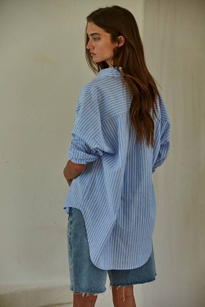 L8287 | Woven Cotton Polyester Striped Buttondown Shirt