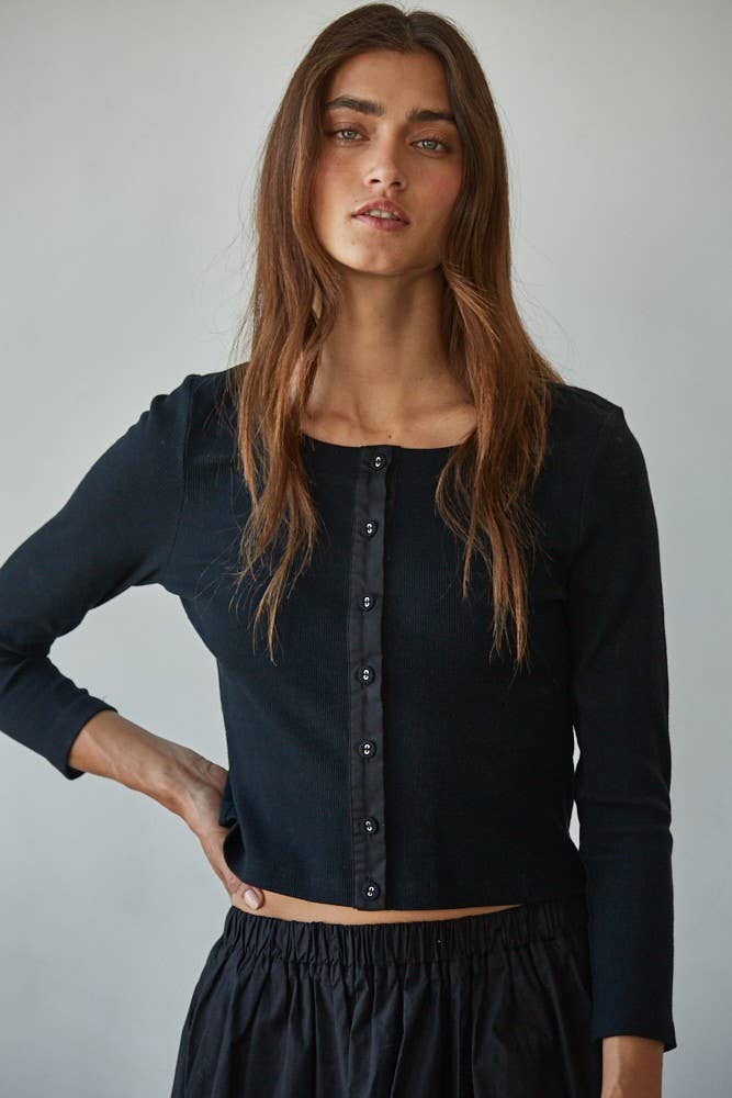 L8829T | Knit Cotton Spandex Ribbed Long Sleeve Cardigan