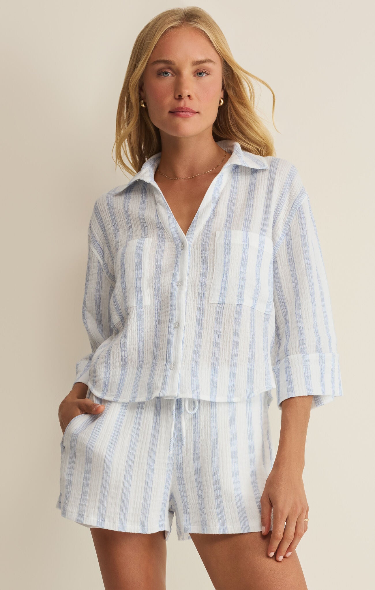 HELENA STRIPED SHIRT - SEA SALT