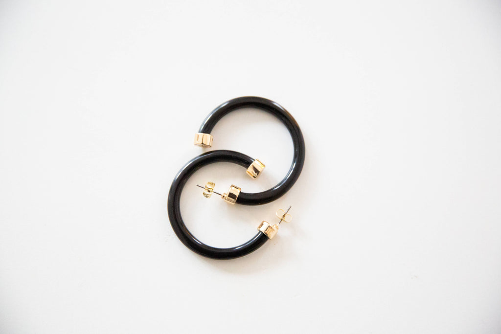 Hoo Hoops: Black Acrylic Hoop Earrings
