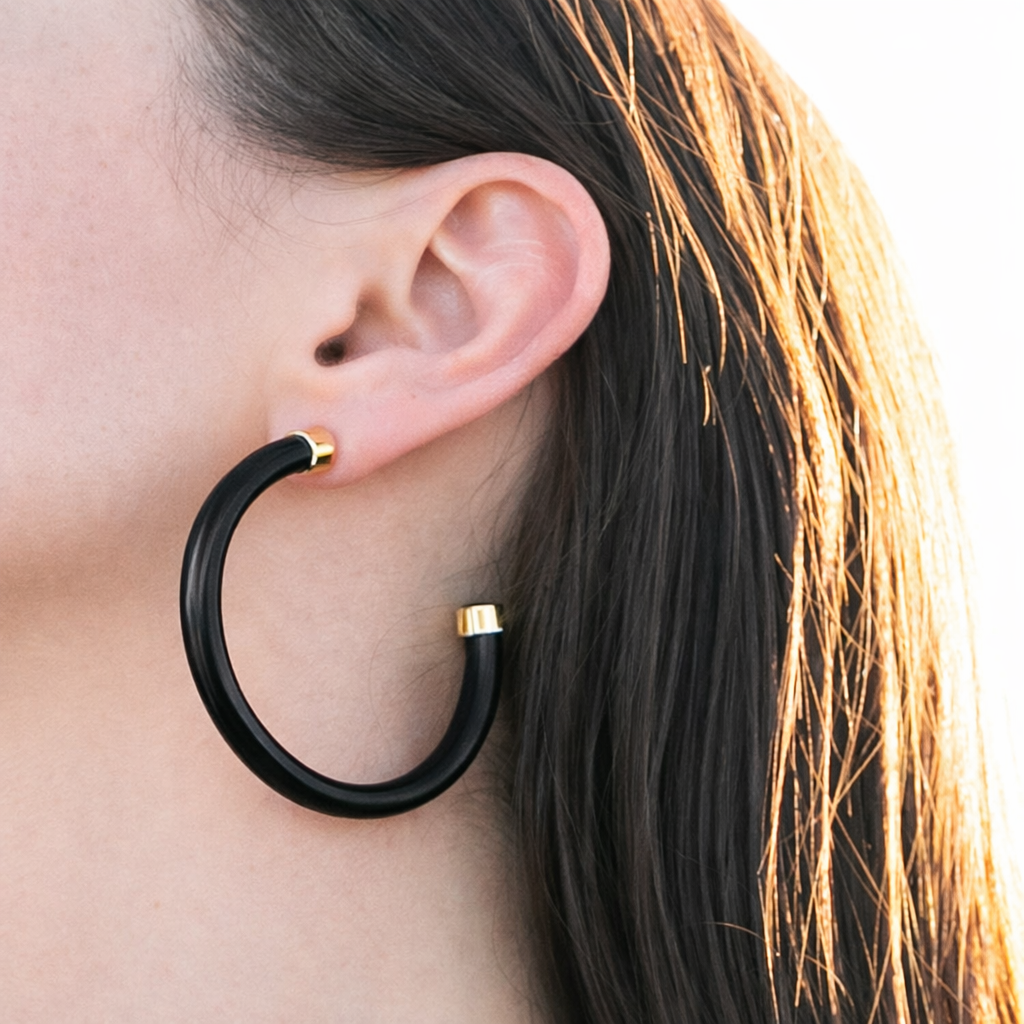 Hoo Hoops: Black Acrylic Hoop Earrings