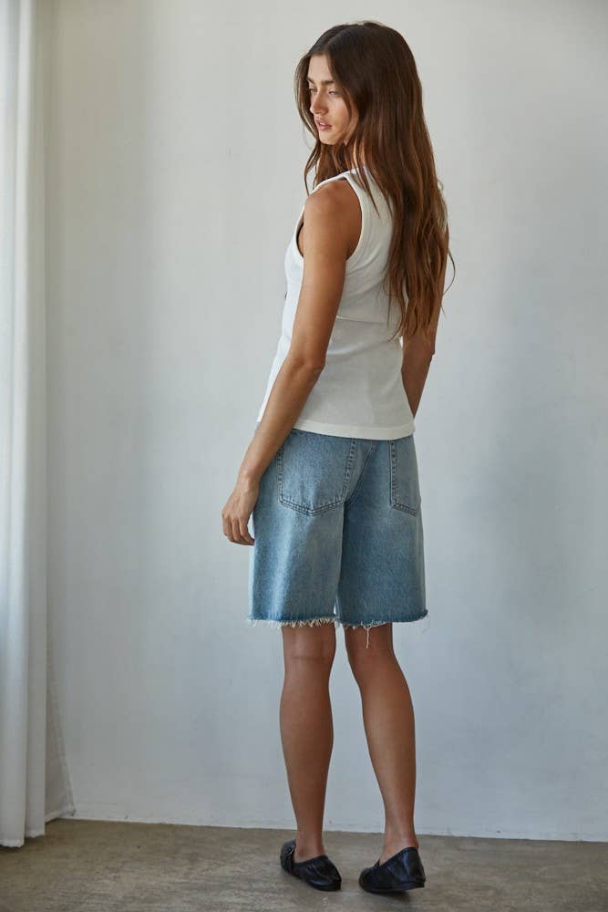 L8749 | Knit Cotton Ribbed Round Neck Sleeveless Tank Top