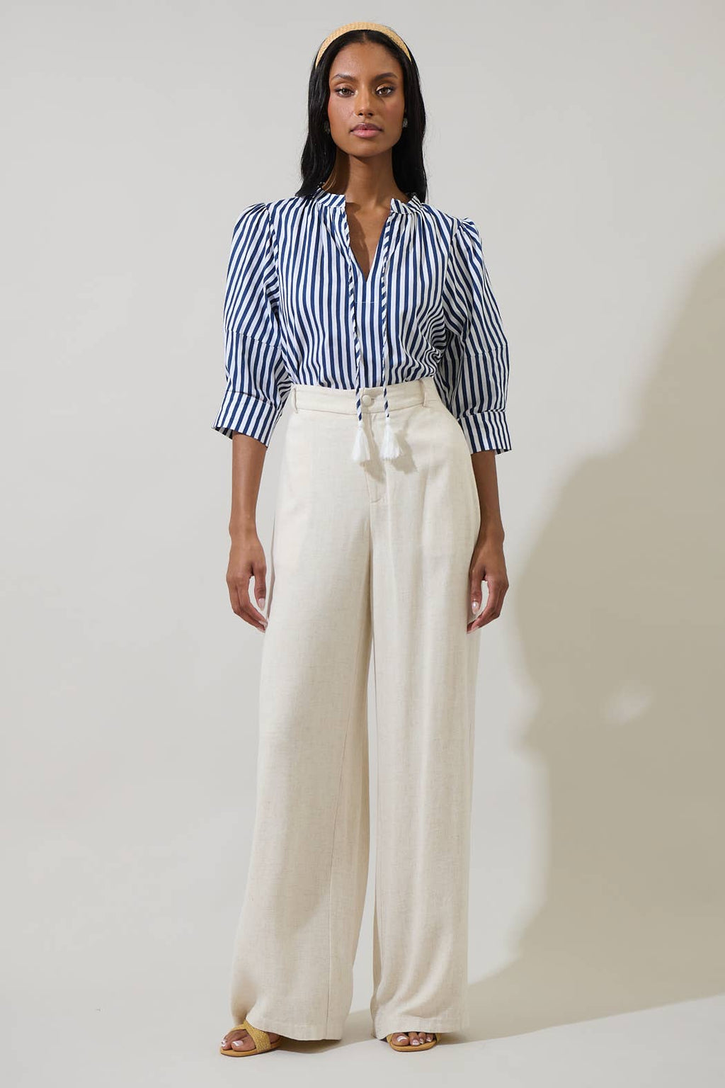 Glenda Stripe Irina Split Neck Top