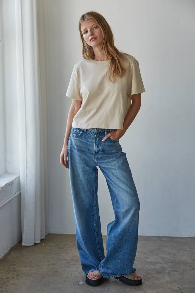 L8686 | Knit Cotton Round Neck Short Sleeve Crop Top
