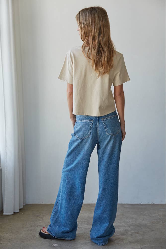 L8686 | Knit Cotton Round Neck Short Sleeve Crop Top