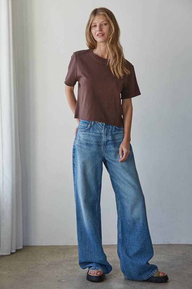 L8686 | Knit Cotton Round Neck Short Sleeve Crop Top
