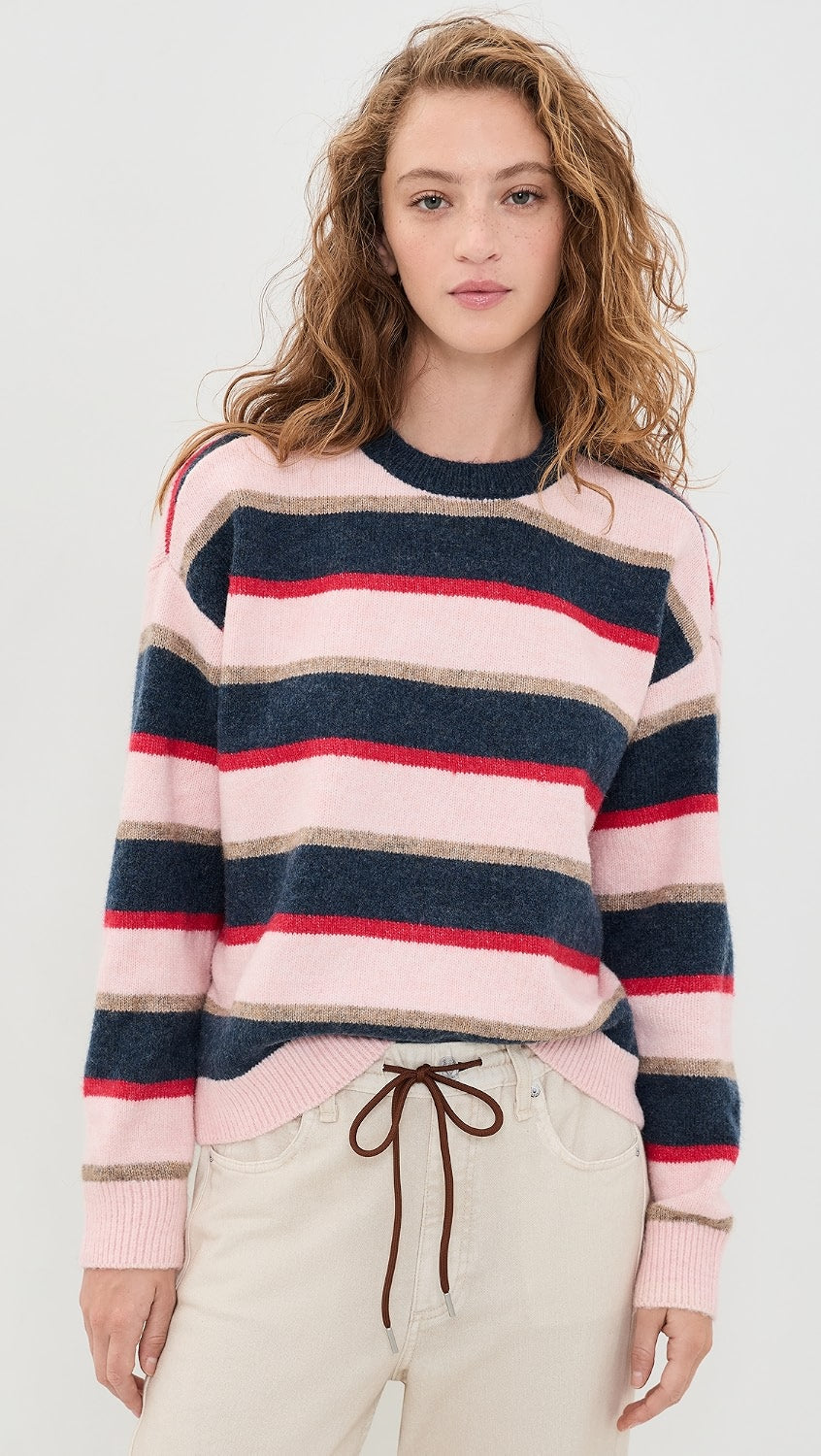 DAZE: Carlyle Everyday Crew Neck Sweater - Coral Stripe
