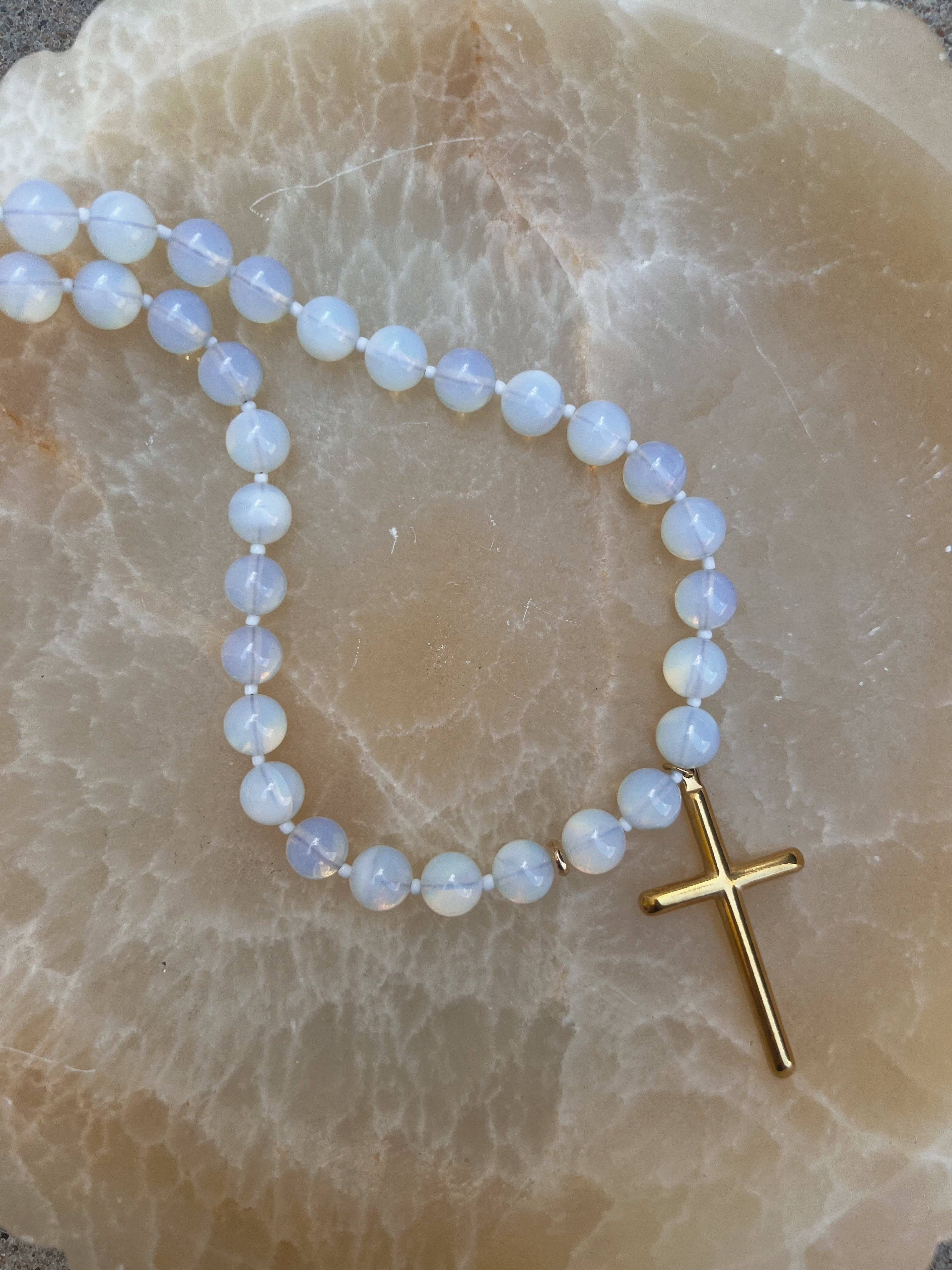 Conley Beaded Cross Necklace : Water Resistant and Hypoallergenic