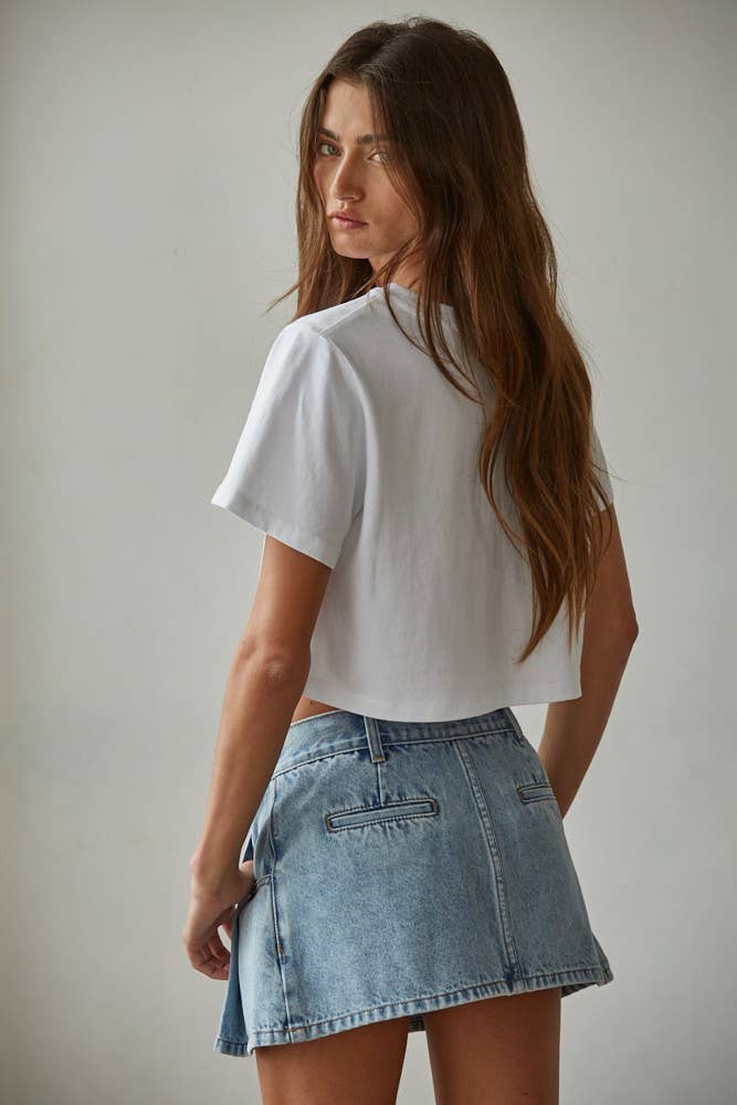 L8686 | Knit Cotton Round Neck Short Sleeve Crop Top