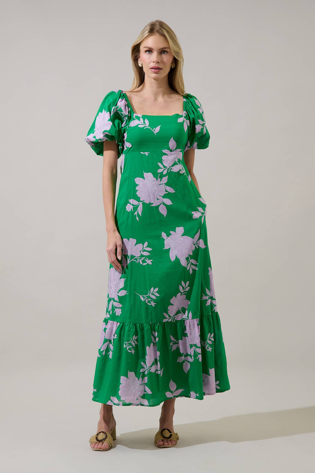 Zama Floral Xena Puff Sleeve Maxi Dress