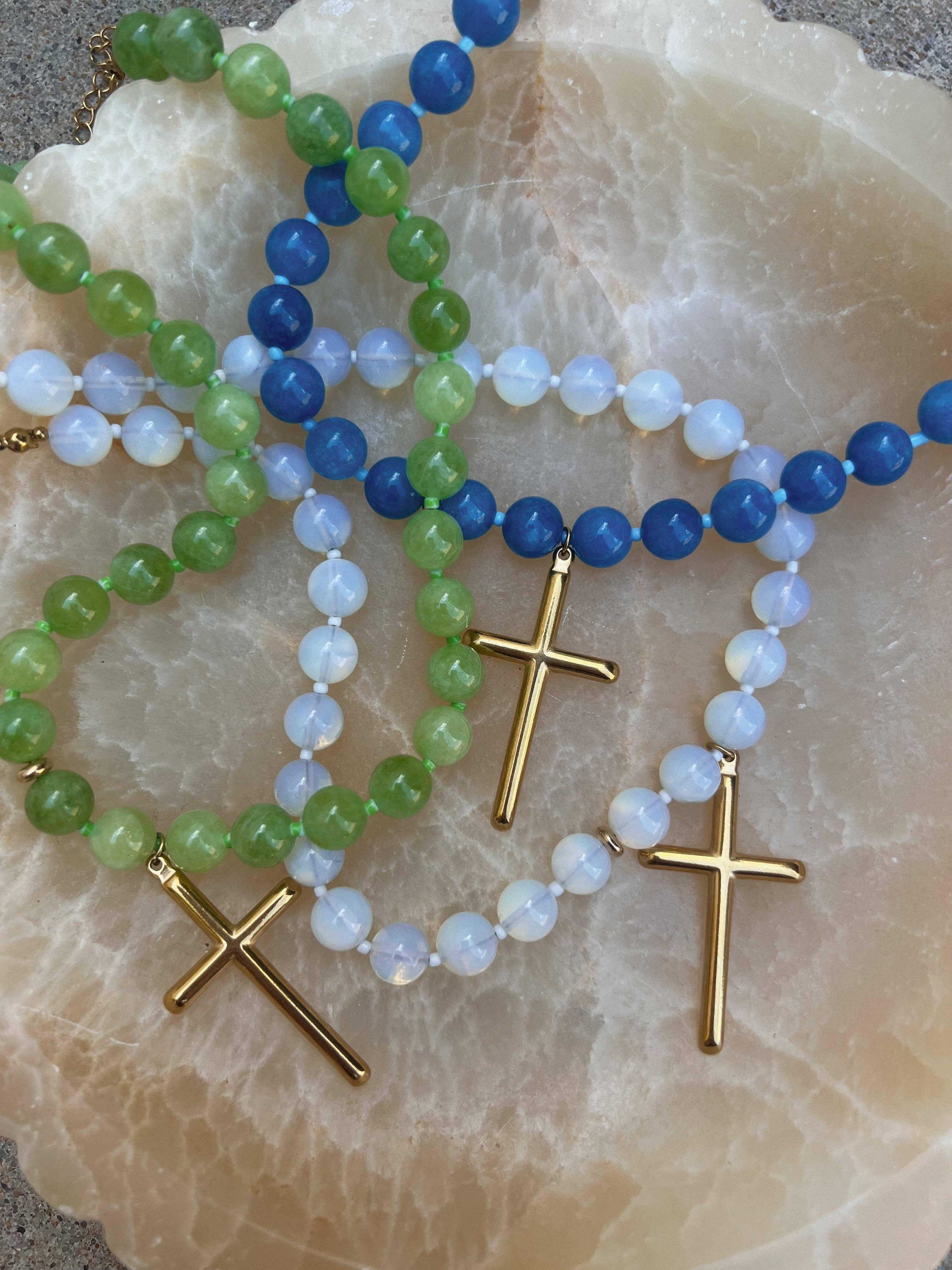Conley Beaded Cross Necklace : Water Resistant and Hypoallergenic