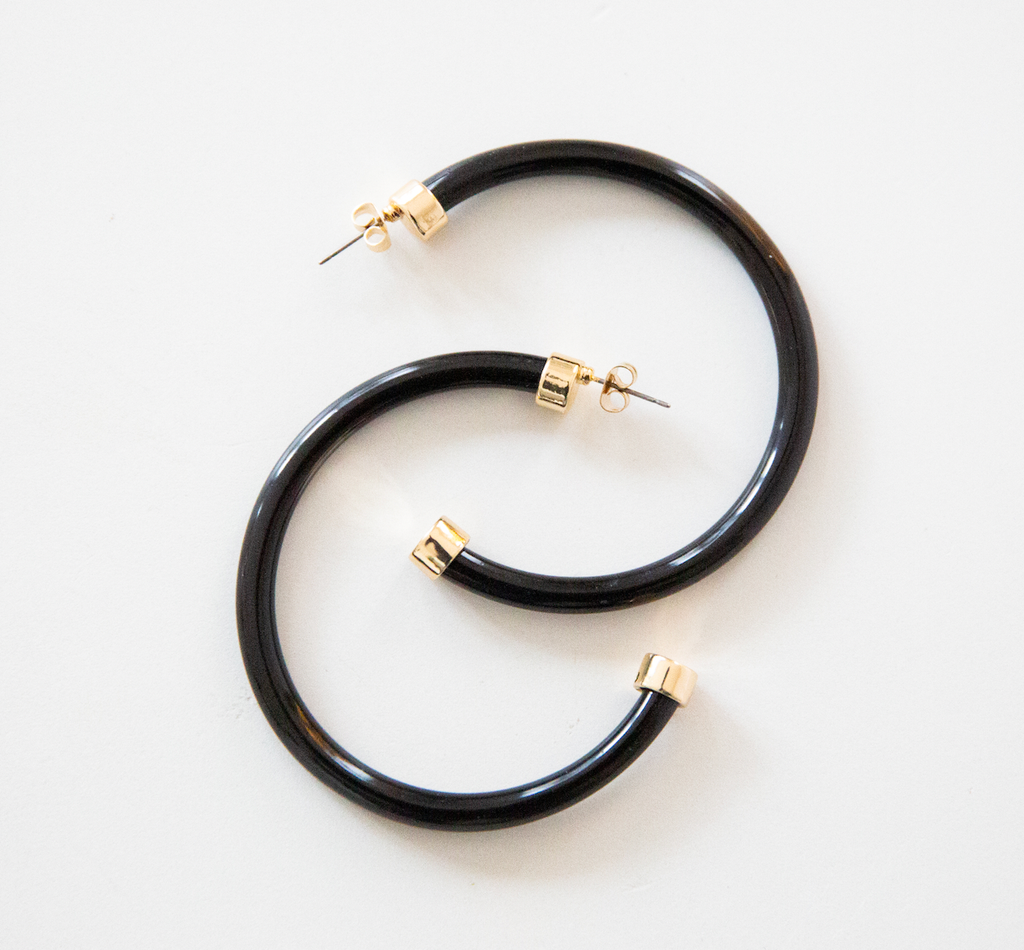 Hoo Hoops: Black Acrylic Hoop Earrings