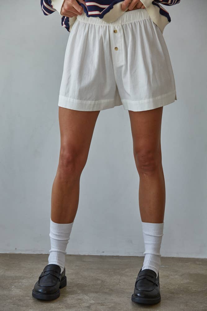 L8605B | Woven Cotton Button Down Waist Banded Shorts