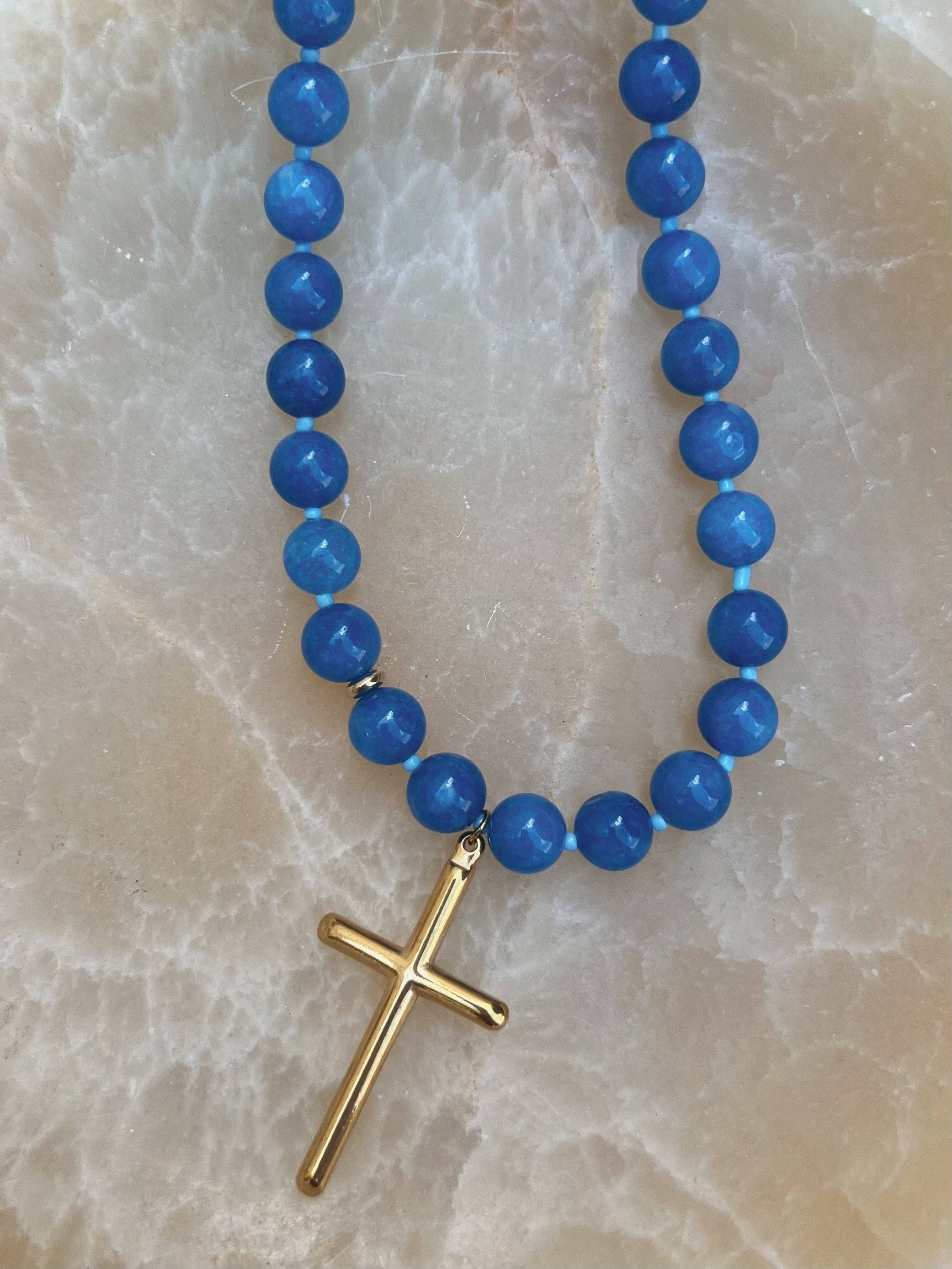 Conley Beaded Cross Necklace : Water Resistant and Hypoallergenic