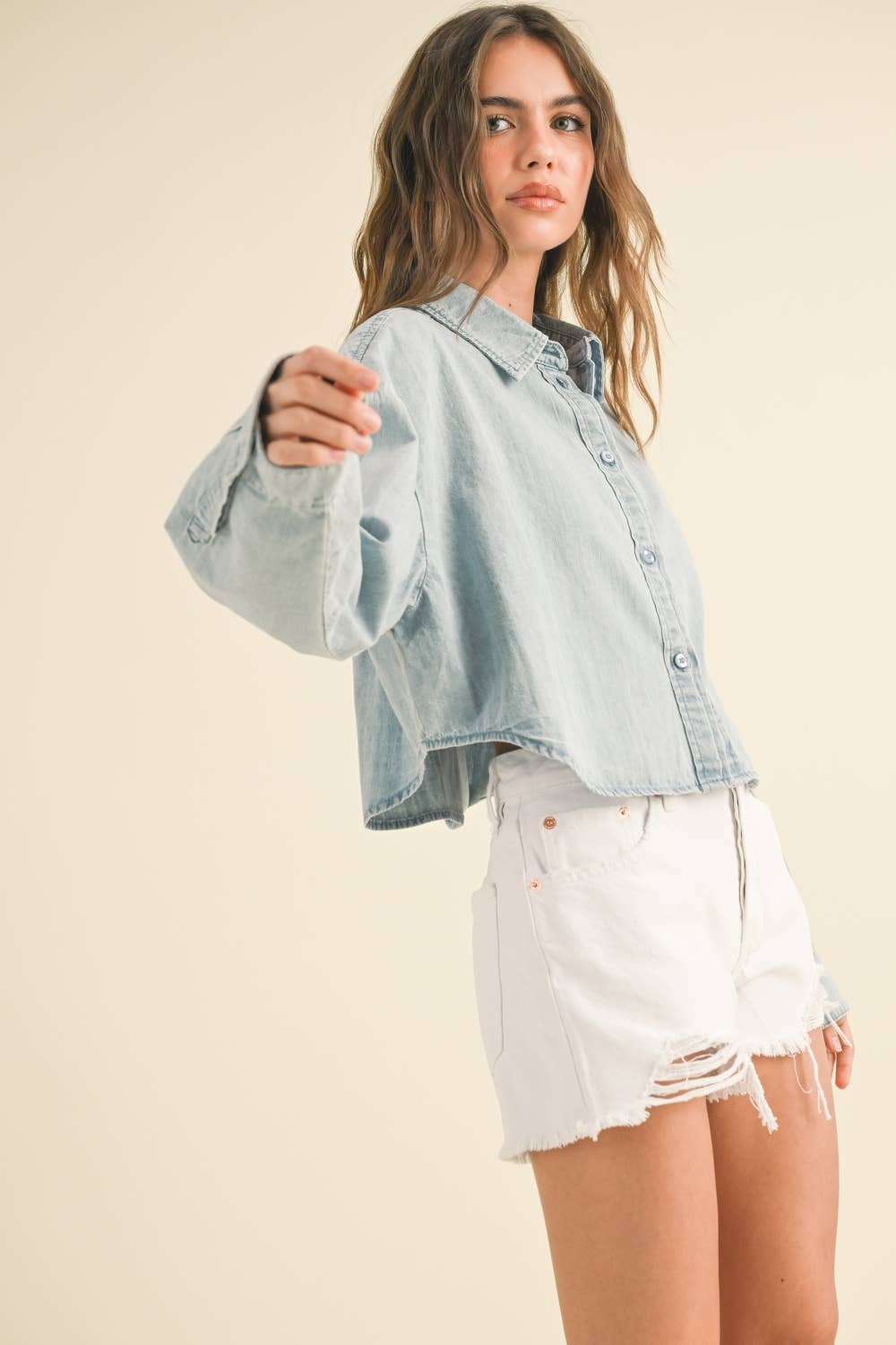 BUTTON DOWN SHORT BODY DENIM SHIRTS