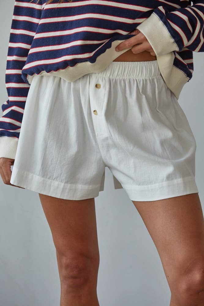 L8605B | Woven Cotton Button Down Waist Banded Shorts