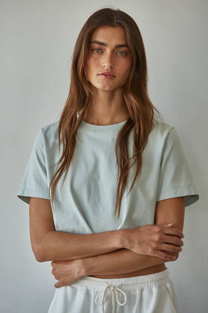 L8686 | Knit Cotton Round Neck Short Sleeve Crop Top