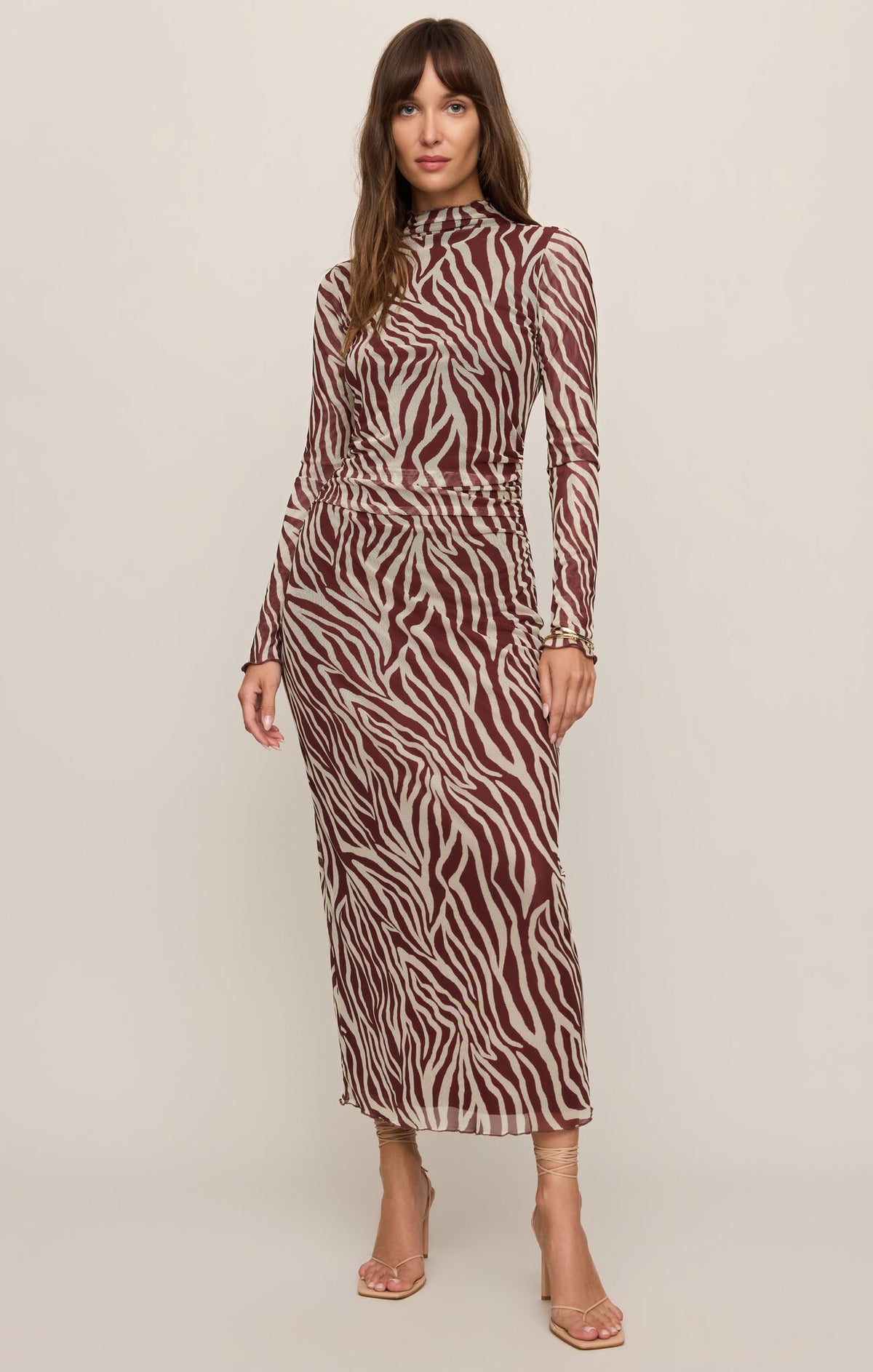 Sevilla Zebra Mesh Midi Dress - Velvet Rouge