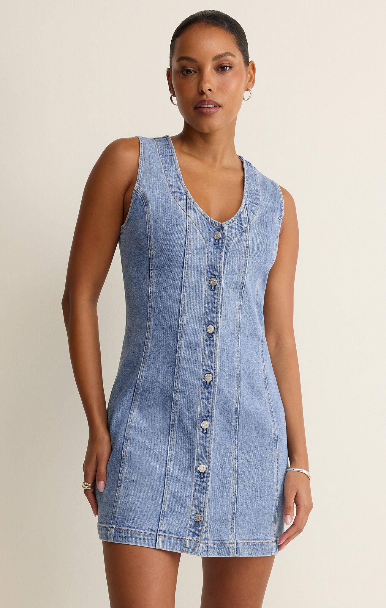 Jolie Denim Seamed Mini Dress - Avalon